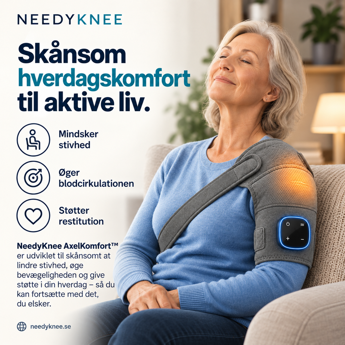 NeedyKnee AxelKomfort™ – 3-i-1 massage til skulderen med varme, kompression og vibration