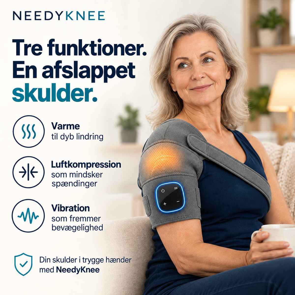 NeedyKnee AxelKomfort™ – 3-i-1 massage til skulderen med varme, kompression og vibration